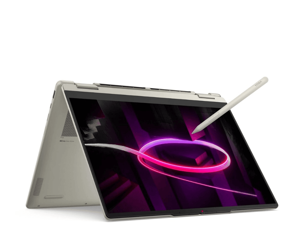 Ordinateur convertible 2-en-1 en mode tente avec stylet