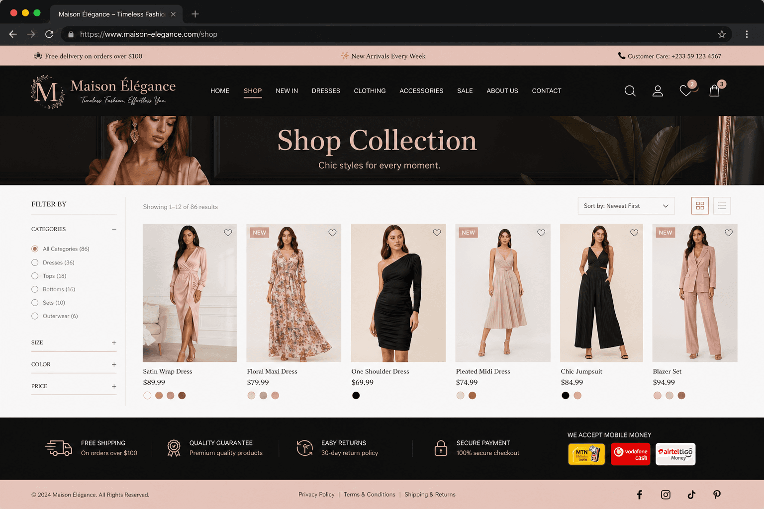 Aperçu complet — Boutique Mode & Prêt-à-porter pour Maison Élégance
